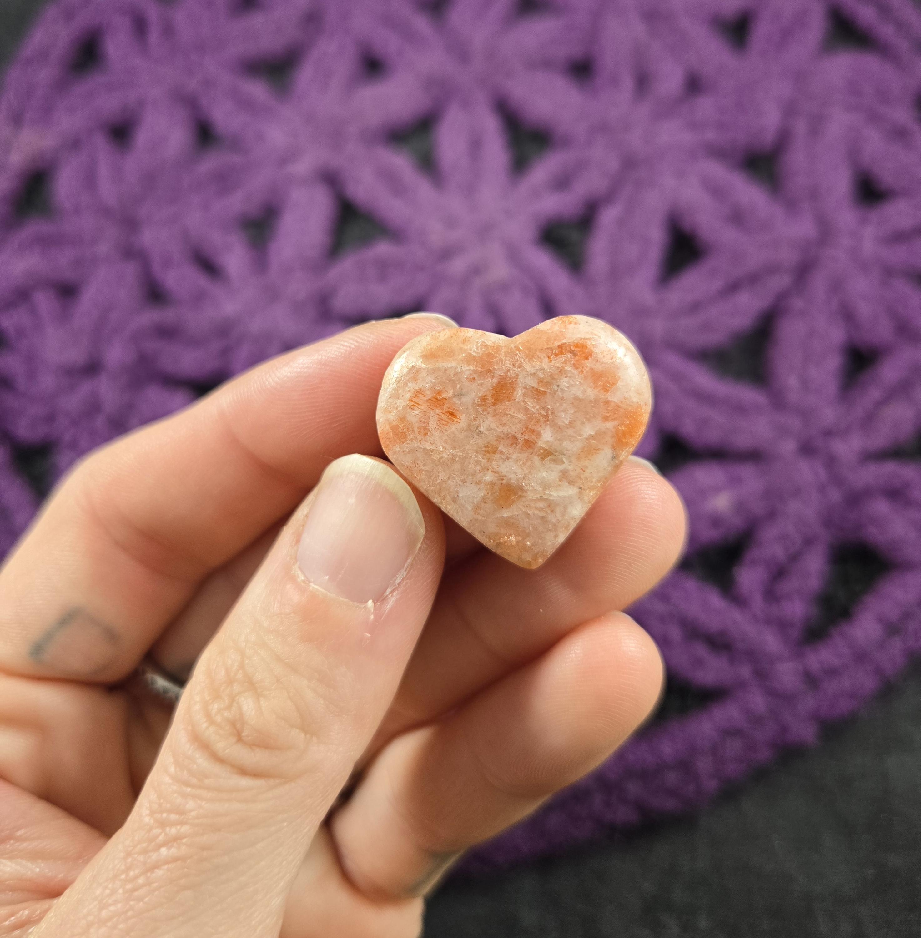 Sunstone Heart Small Crystal Stones Carved Crystals Polished Sparkly Orange Carving Heart Shaped Rocks
