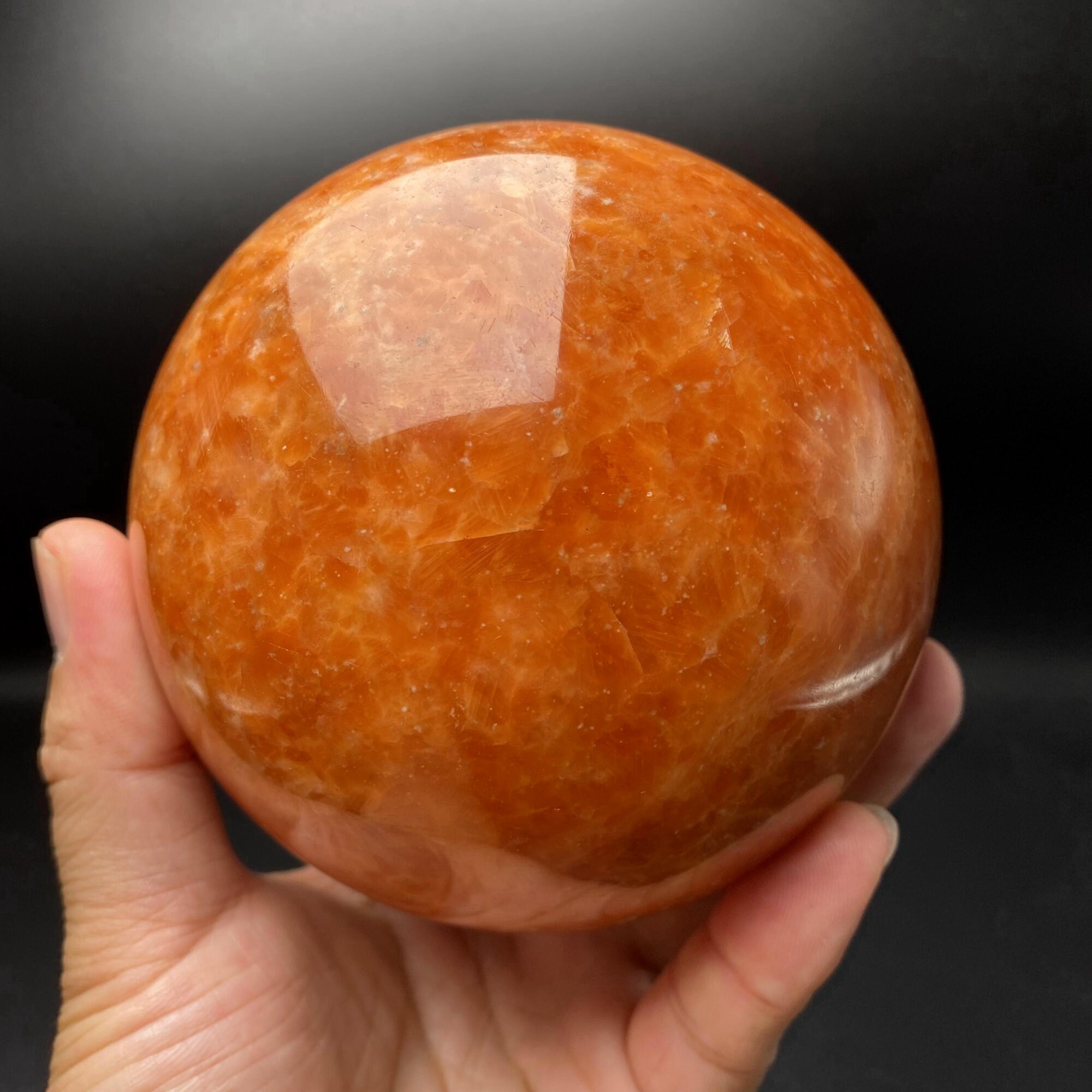 Large Natural Red Orange Sunstone Sphere: Reiki Healing, Meditation (4.33")