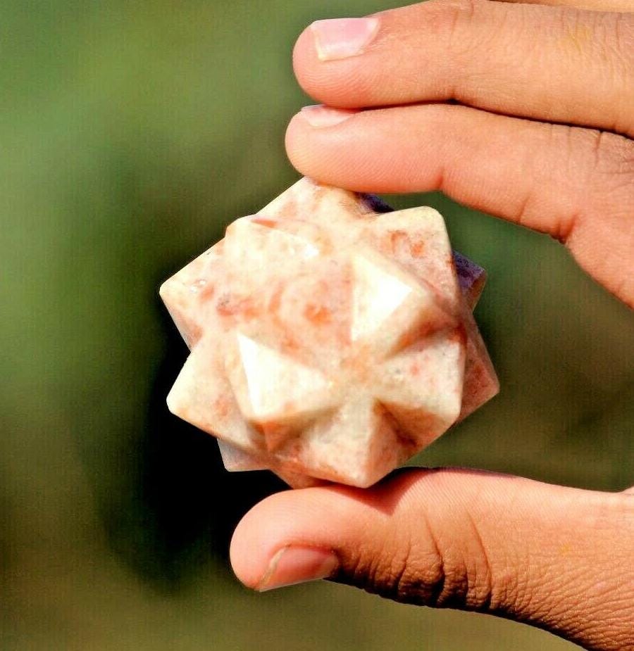 Mini 50mm Orange Sunstone Merkaba Star: Healing Stone Crystal Ball Mini 50mm Orange Sunstone Merkaba Star: Healing Stone Crystal Ball