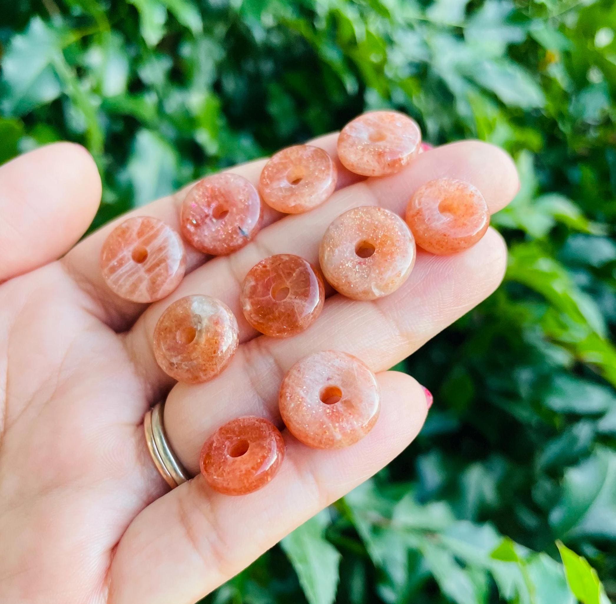 Orange Confetti Sunstone Crystal Donut: Carved Gemstone (13-15mm)