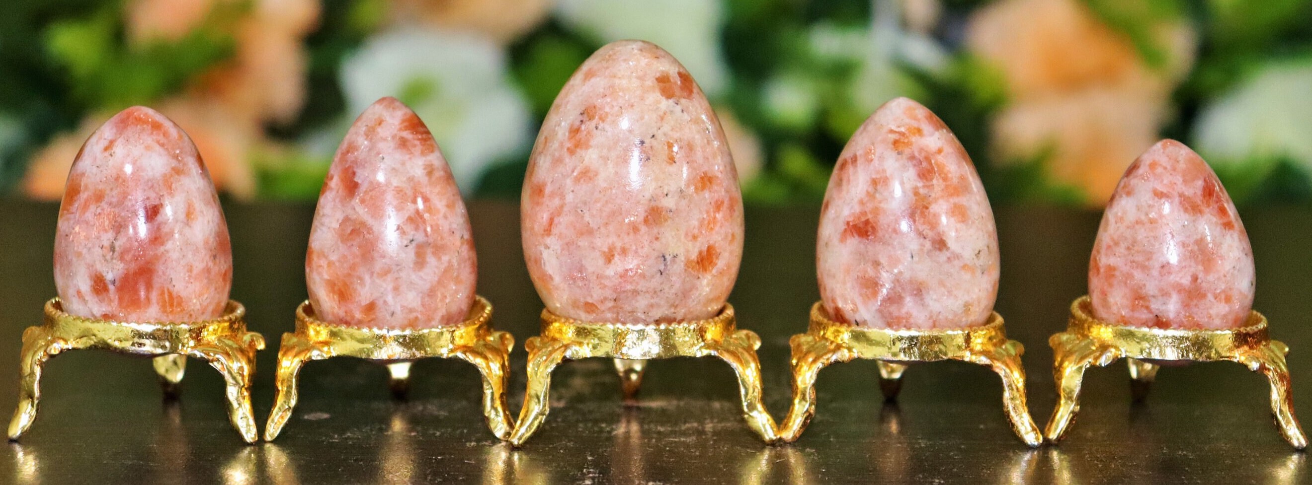 Orange Sunstone Egg Set: 40mm Heliolite Gemstone, Healing Crystal Decor