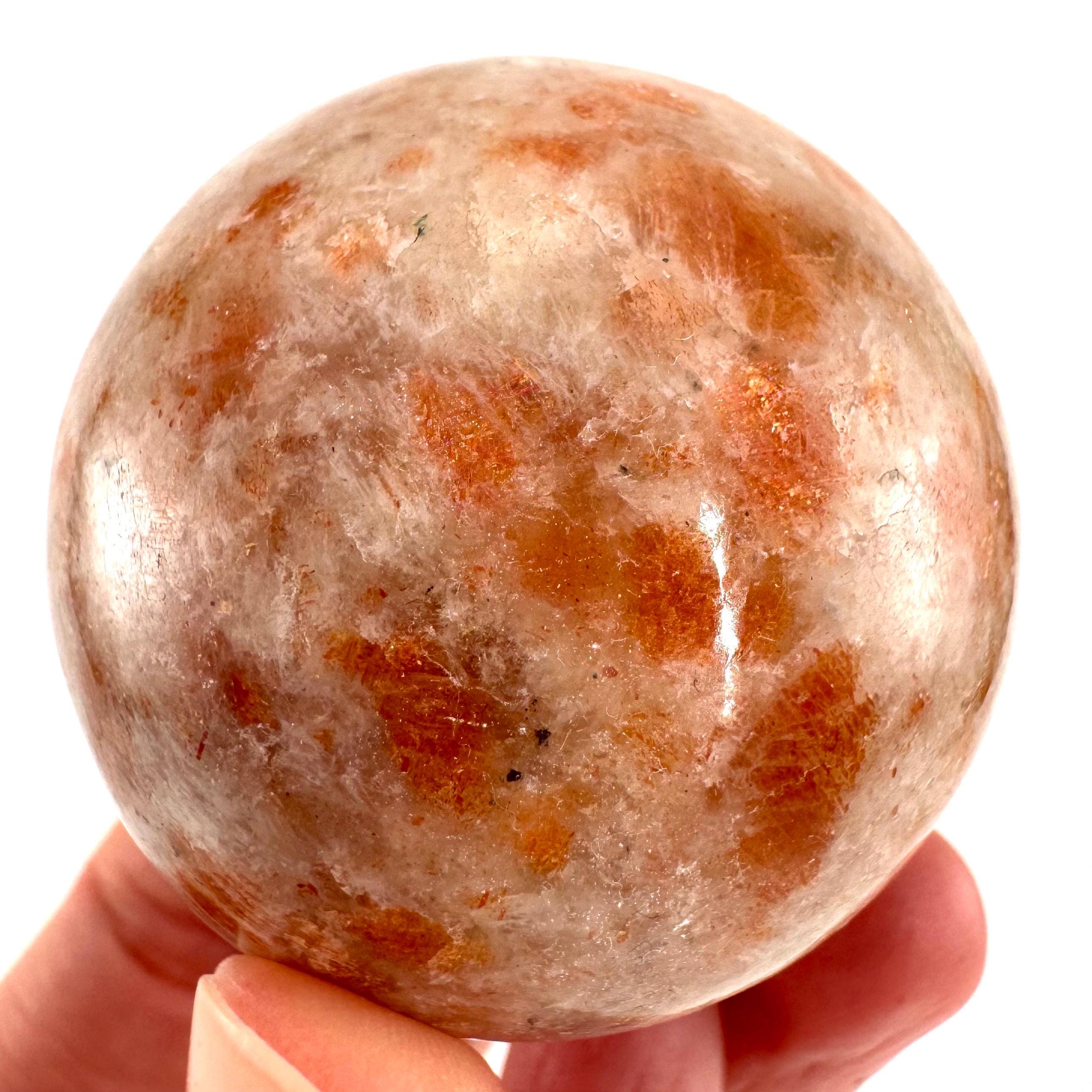 Orange Sunstone Sphere , Polished Flashy Crystal Ball