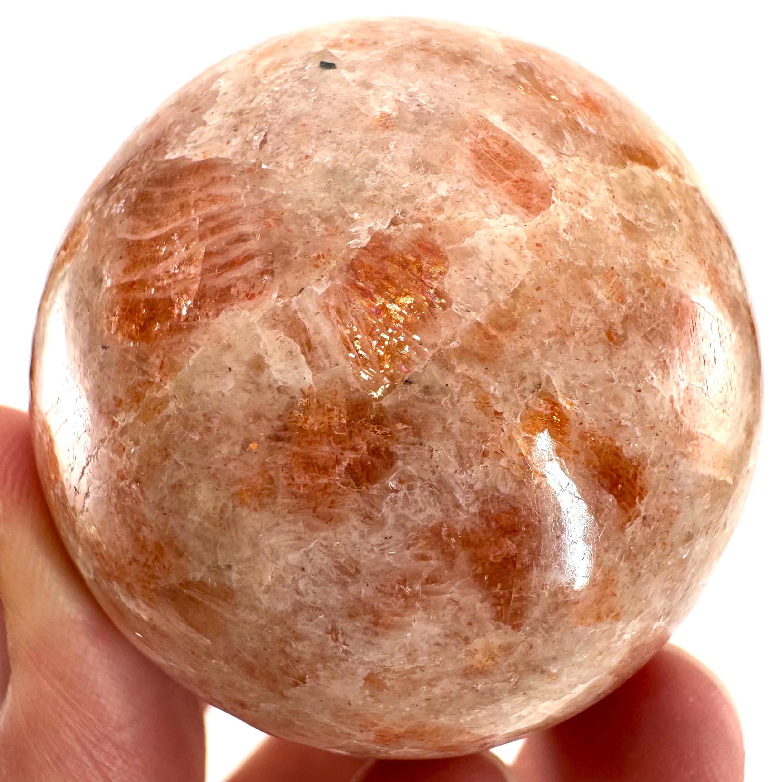 Polished Sunstone Sphere , Fiery Orange Crystal Ball, 41mm