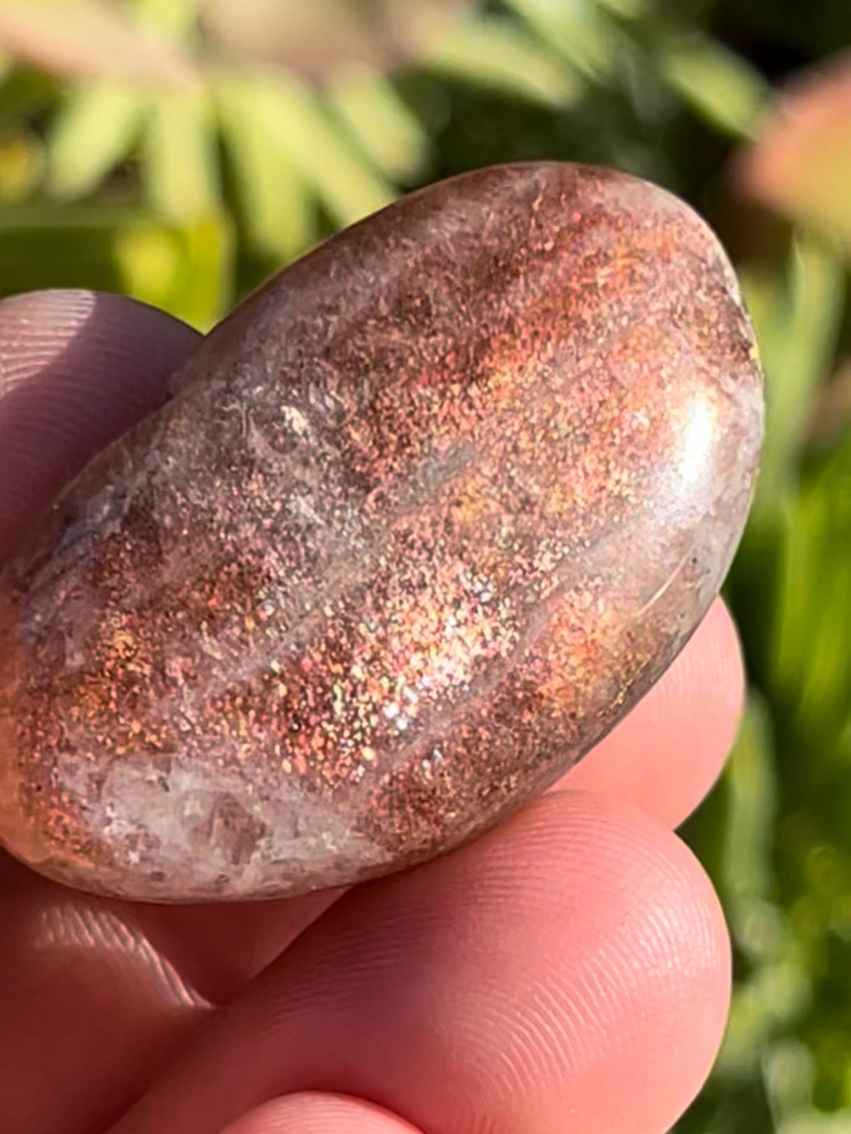 Arusha Sunstone | Confetti Sunstone | High Rainbow Flash Red Confetti Sunstone | Sunstone Tumbles | Confetti Stone
