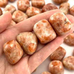 Tumbled Orange Sunstone | Flashy Polished Crystal Pocket Worry Stone (Sacral Chakra)