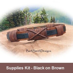 Supplies Kit Only-"Durango" Men's Leather Bracelet Kit-Lt Brown Flat Leather-Antique Copper Magnetic Clasp Choice-"Black on Brown" (DLB)