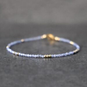 9k Gold Skinny Tanzanite Bracelet,  December Birthstone Gift, Gemstone Stacking Bracelet