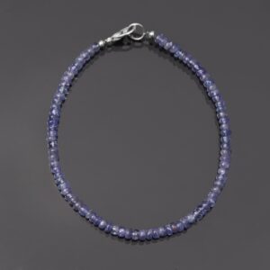 Tanzanite Beaded Bracelet | 925 Sterling Silver, Rondelle Gemstone Jewelry