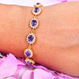 Blue Tanzanite Halo Bracelet, 925 Sterling Silver Tennis Bracelet
