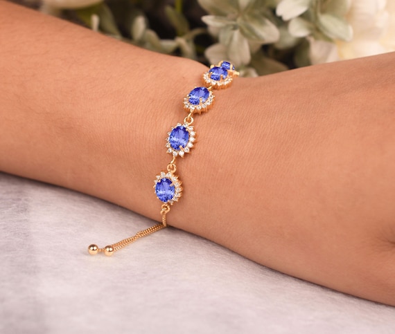 Tanzanite Bolo Bracelets, Women Bracelet, Adjustable Chain, Bridal Jewelry, Anniversary Gifts