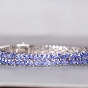 Marquise Tanzanite Tennis Bracelet, Sterling Silver Birthstone Jewelry