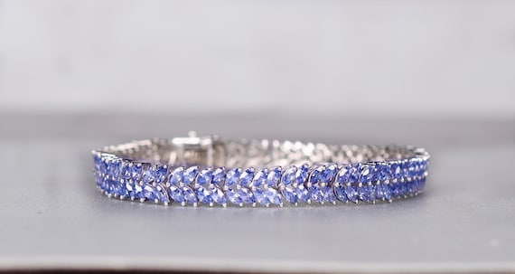 Marquise Tanzanite Tennis Bracelet, Sterling Silver Birthstone Jewelry