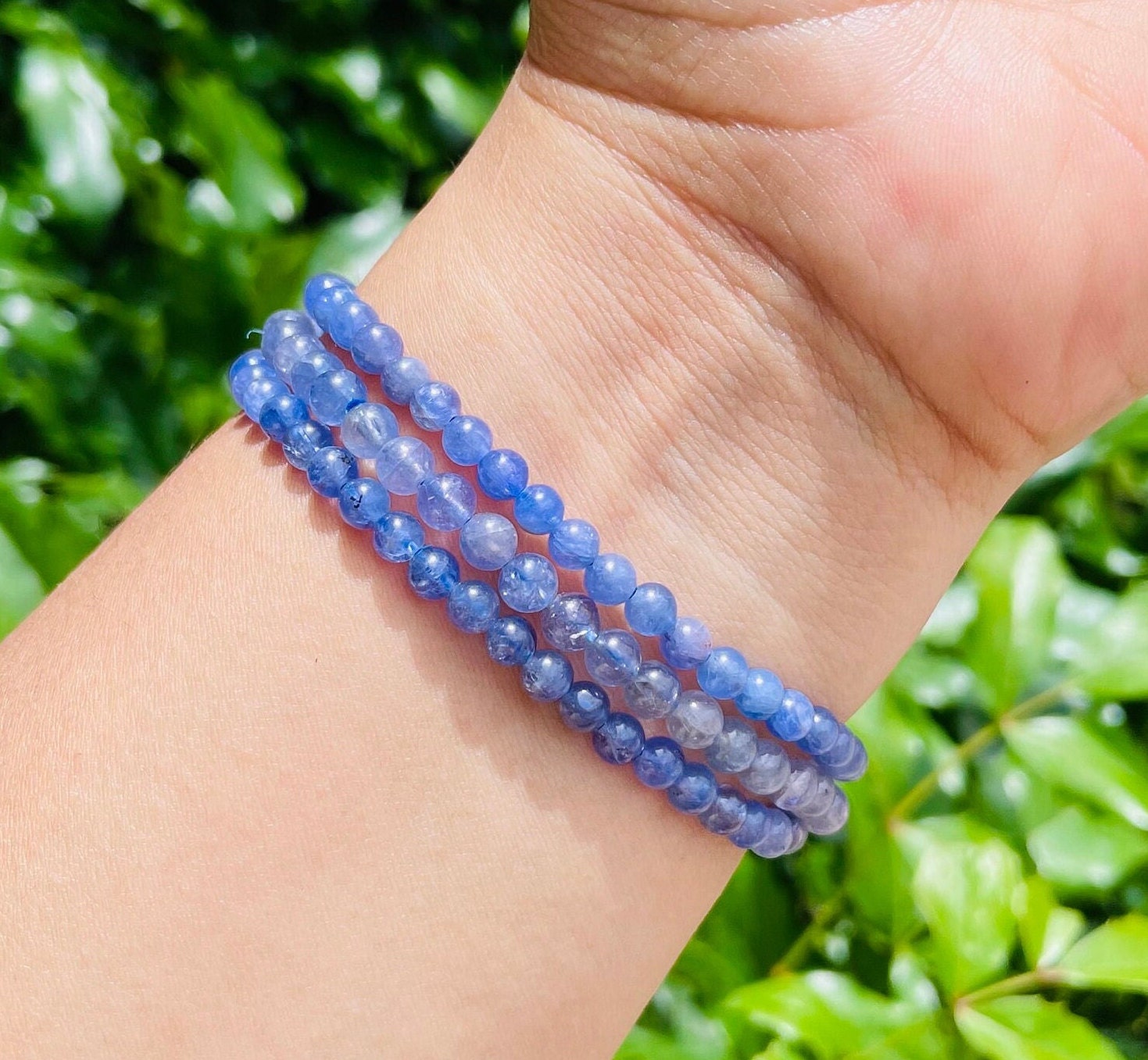 Mini Tanzanite Crystal Bracelet: Light Blue Gemstone (5-7.5" Wrist)