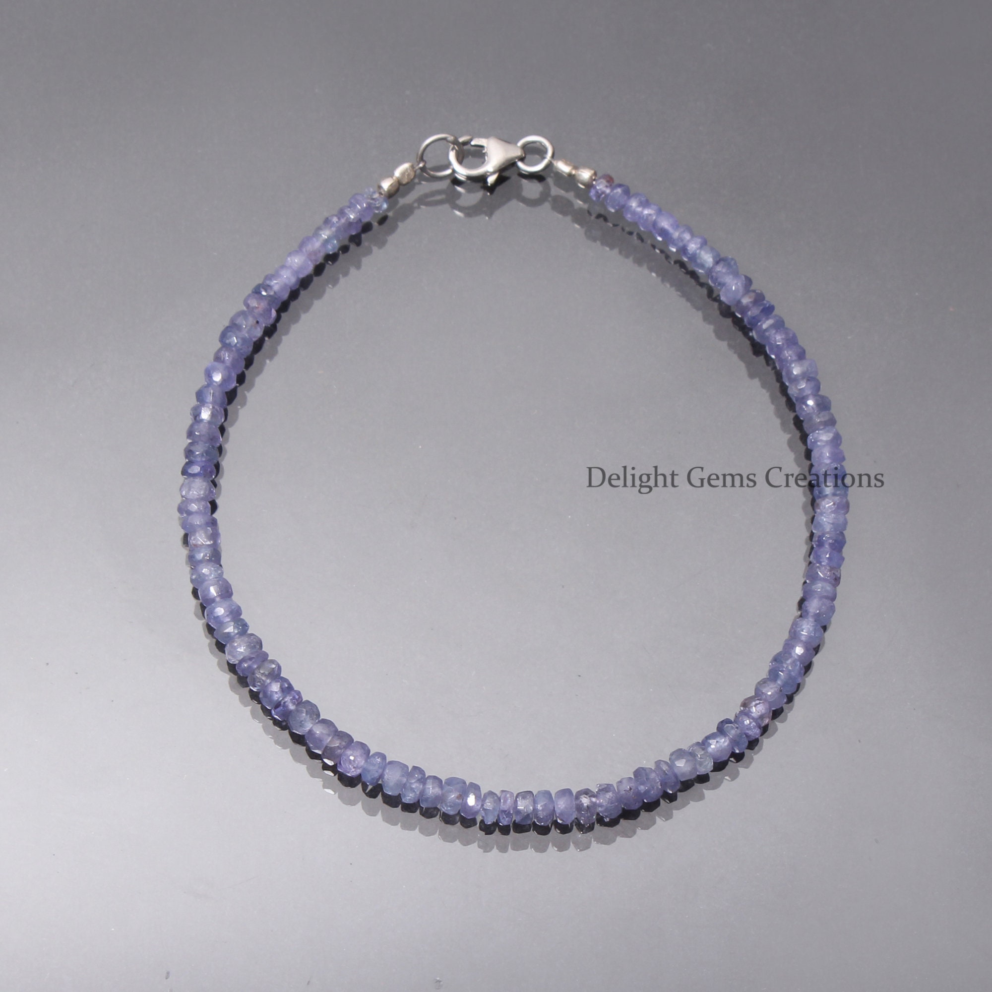 Natural Tanzanite Beaded Bracelet - 3-3.5mm Faceted Rondelle Beads, Natural Gemstone Jewelry