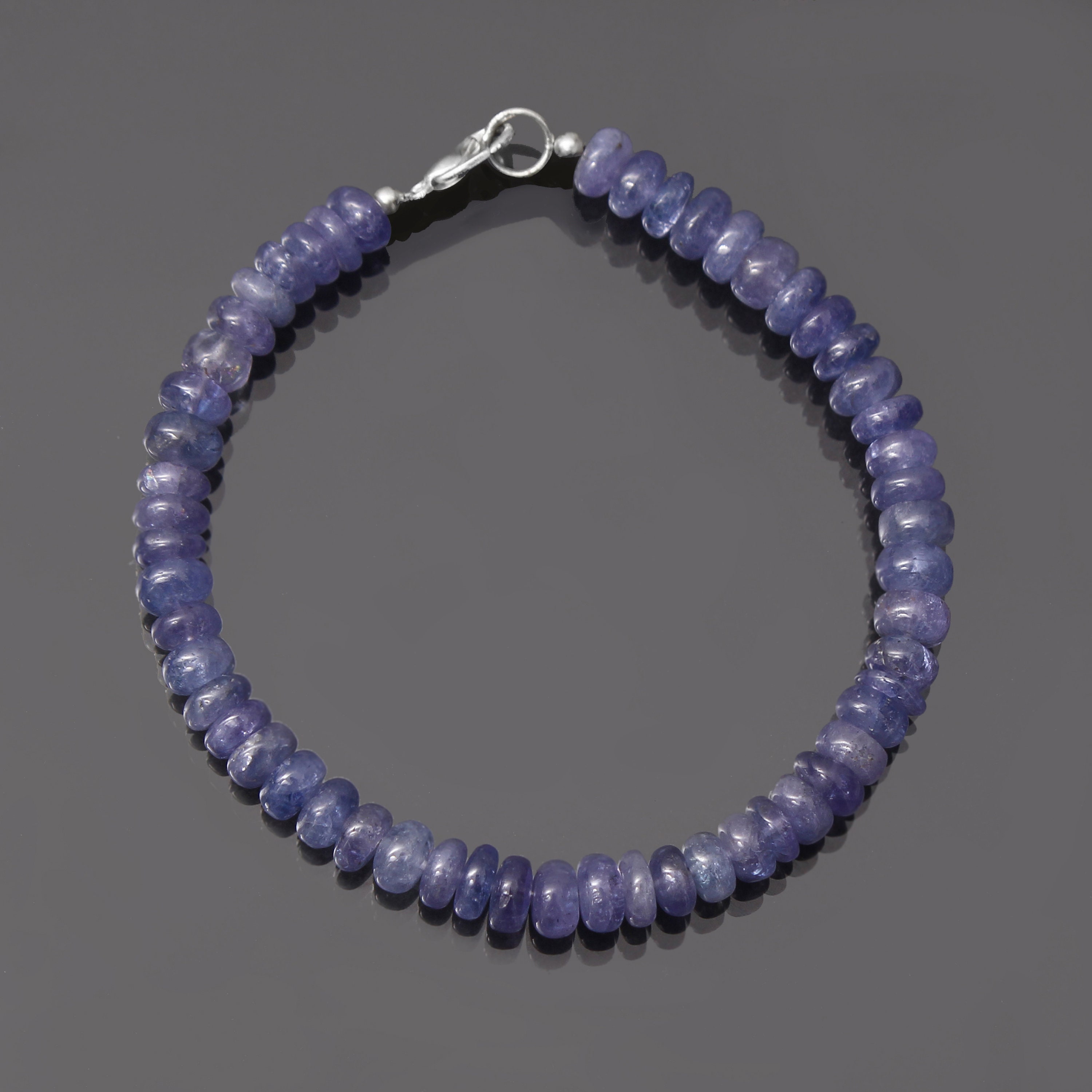 Natural Tanzanite Beaded Bracelet, 925 Sterling Silver, 8 Inch
