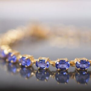 Oval Tanzanite Tennis Bracelet, Sterling Silver, 14k Gold Overlay