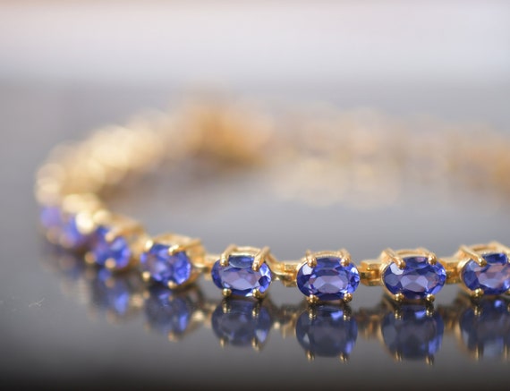 Oval Tanzanite Tennis Bracelet, Sterling Silver, 14k Gold Overlay