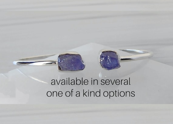 Tanzanite Bracelet Sterling Silver • Rough Stone Bracelet • Sterling Silver Tanzanite Bangle • December Birthstone • Raw Tanzanite Bangle