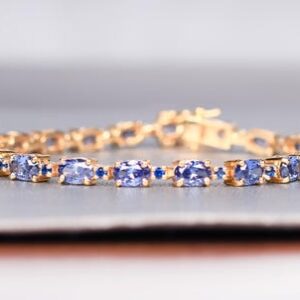 Tanzanite Tennis Bracelet: 925 Sterling Silver, 14k Gold Overlay