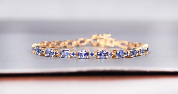 Tanzanite Tennis Bracelet: 925 Sterling Silver, 14k Gold Overlay