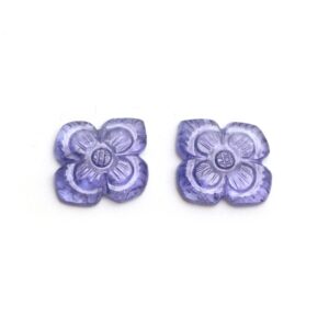 Natural Tanzanite Carving Flower Loose Gemstone, 15.5x17 mm, Tanzanite Flower Handmade Jewelry Making Gemstone, Tanzanite Cabochons, 1 Pair