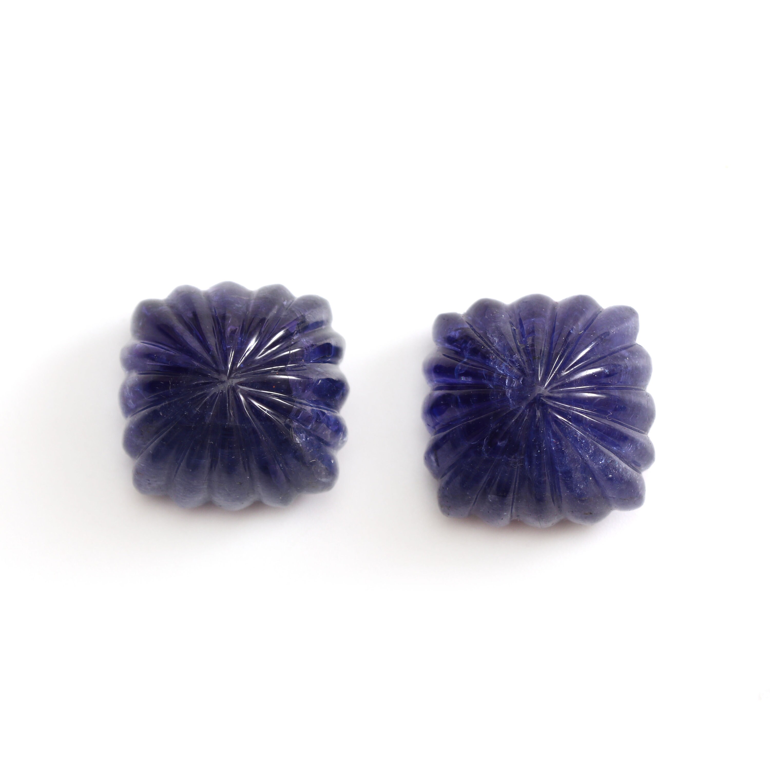 Natural Tanzanite Cushion Carving Loose Gemstone | 20x20 Mm | Tanzanite Cabochons | Pair ( 2 Pieces )