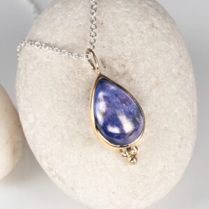 Pendentif Tanzanite, Pendentif Poire De Tanzanite, Or 14k Et Argent, Pendentif Cabochon Poire Bleue Violette, Classique Intemporel Simple