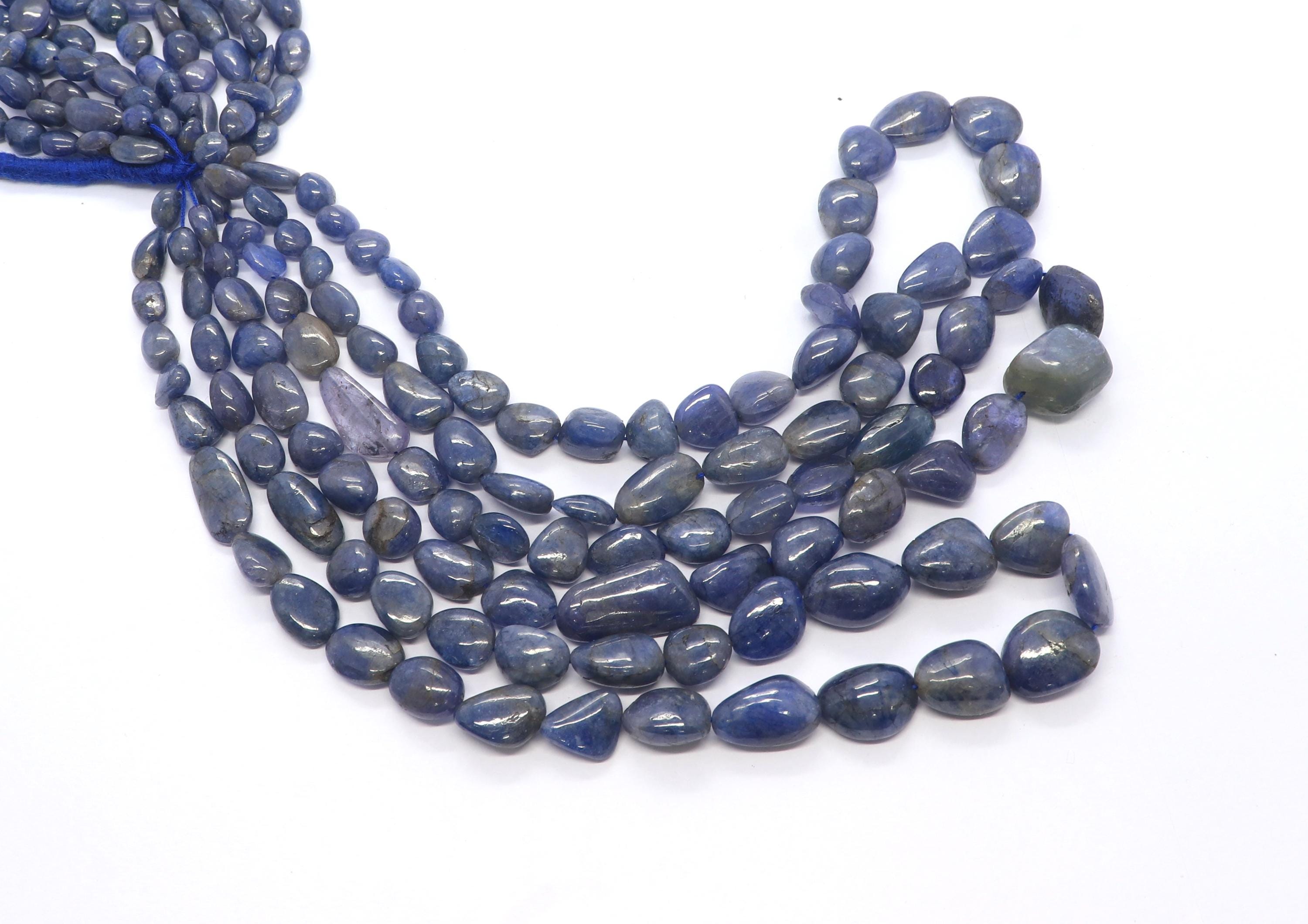 Aaa Natural Tanzanite Smooth Nuggets Beads, 7-13 Mm Tanzanite Gemstone Beads, 16 Inch + Fish Lock Smooth Tanzanite Tumble Beads Strand