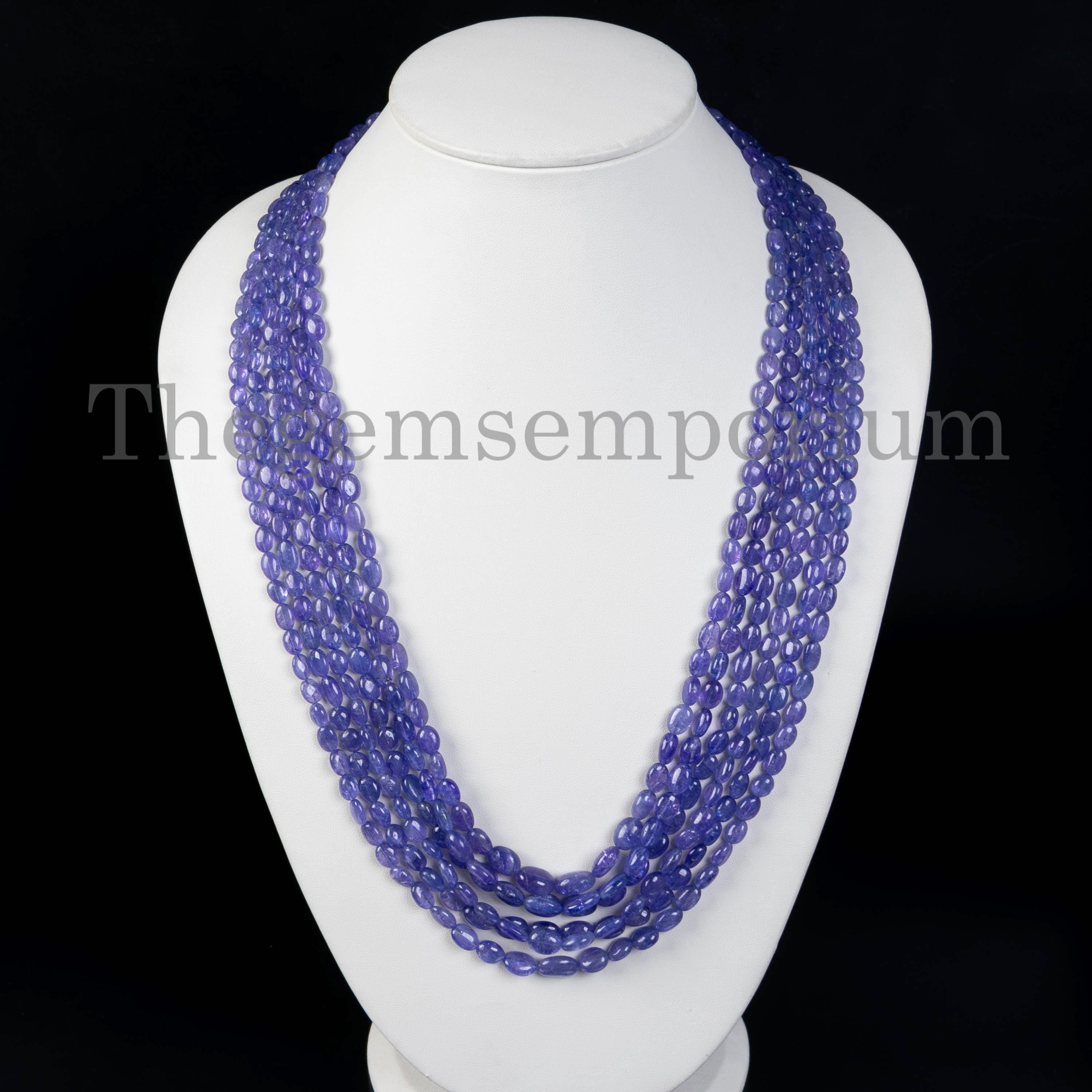 Aaa+ Tanzanite Smooth Oval Necklace, Tanzanite Oval Nuggets Necklace, Natural 6 Lines Layering Necklace, Top Quality Tanzanite Necklace,gift