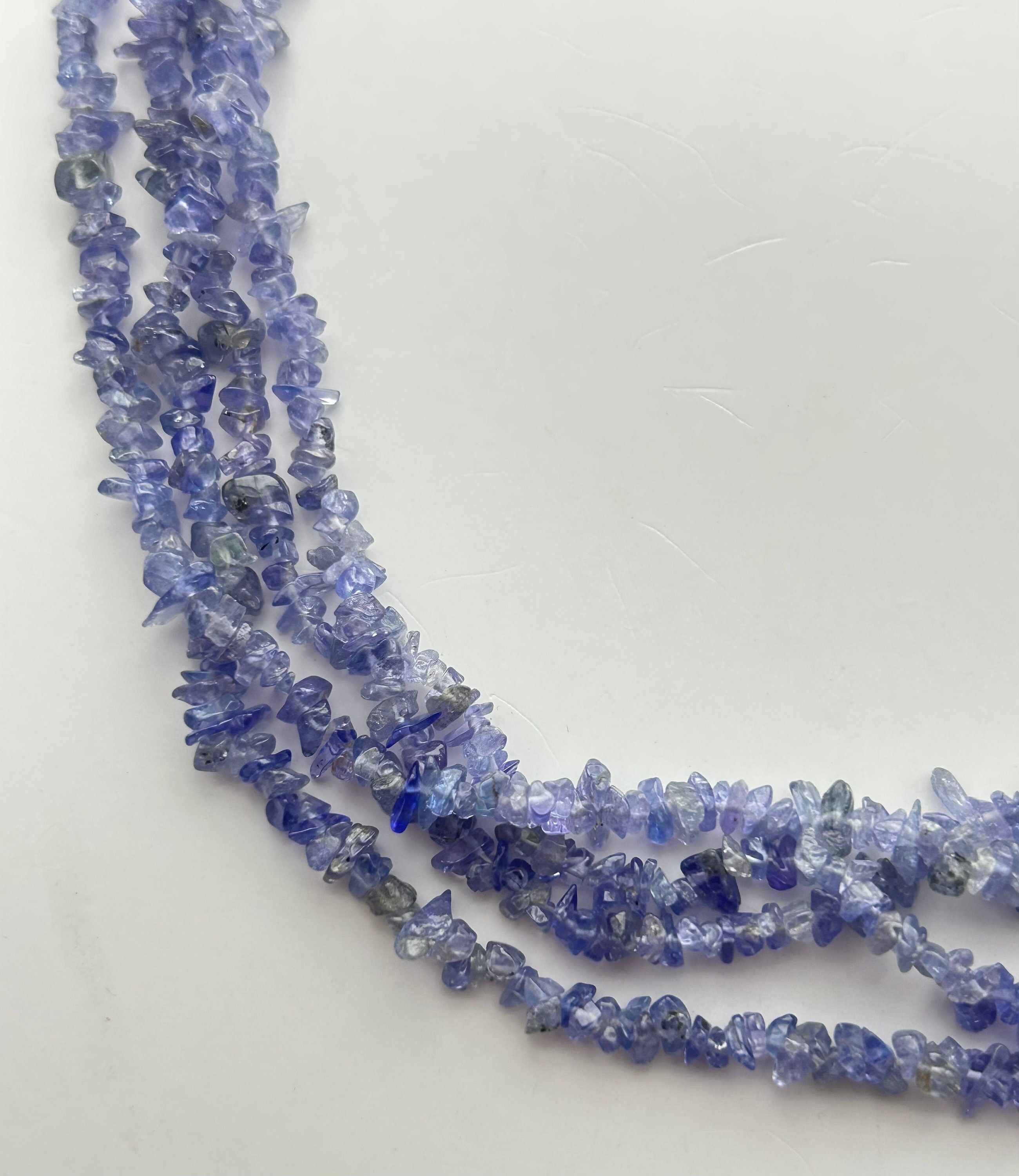 Tanzanite Gemstone Chips. 35” Strand Of Periwinkle Blue Beads, Approx. 3-5mm In Diameter.