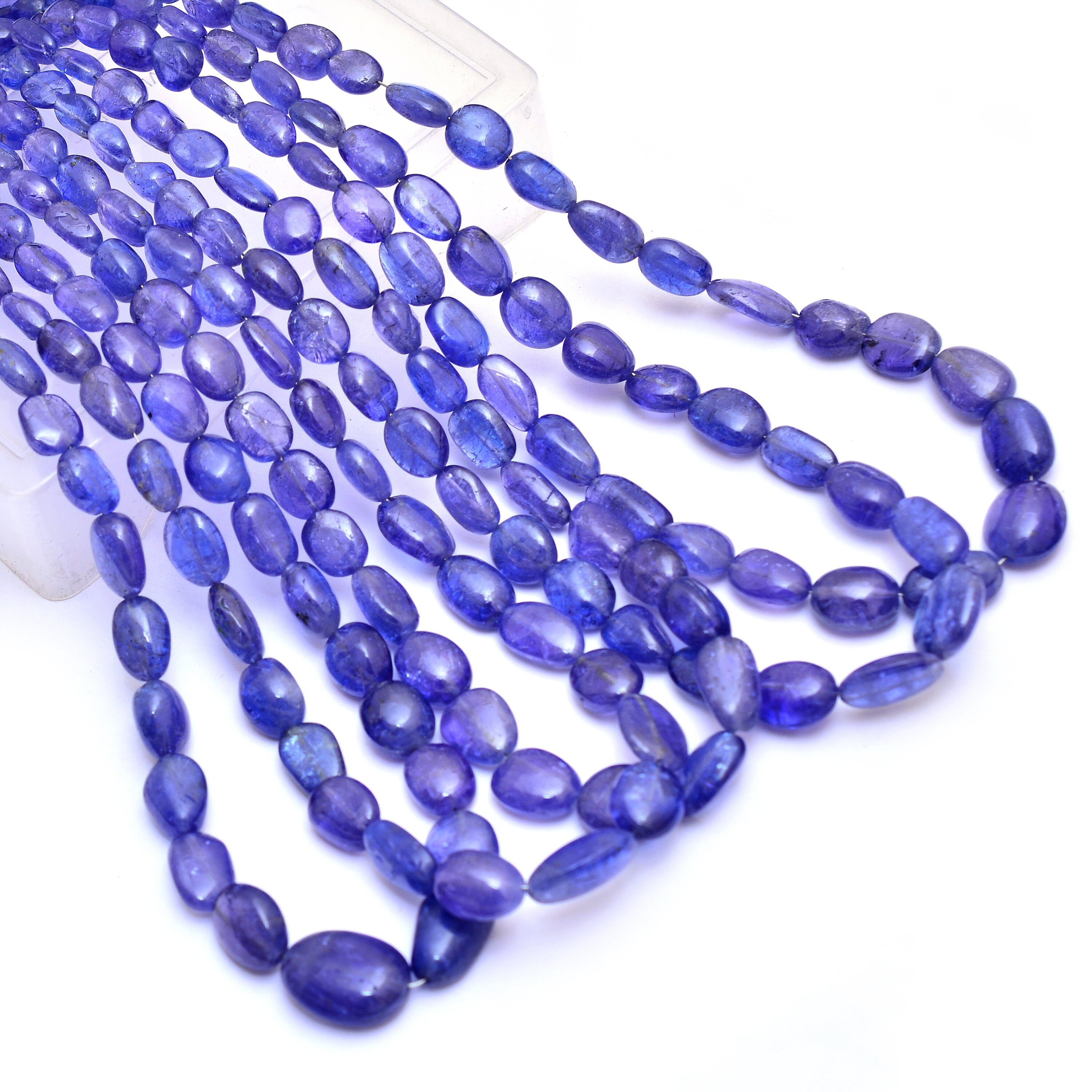 High Quality Aaa+ Tanzanite Smooth Oval Nuggets | Natural Purple Tanzanite Precious Gemstone Loose Tumbled Beads For Jewelry Making 16" Long