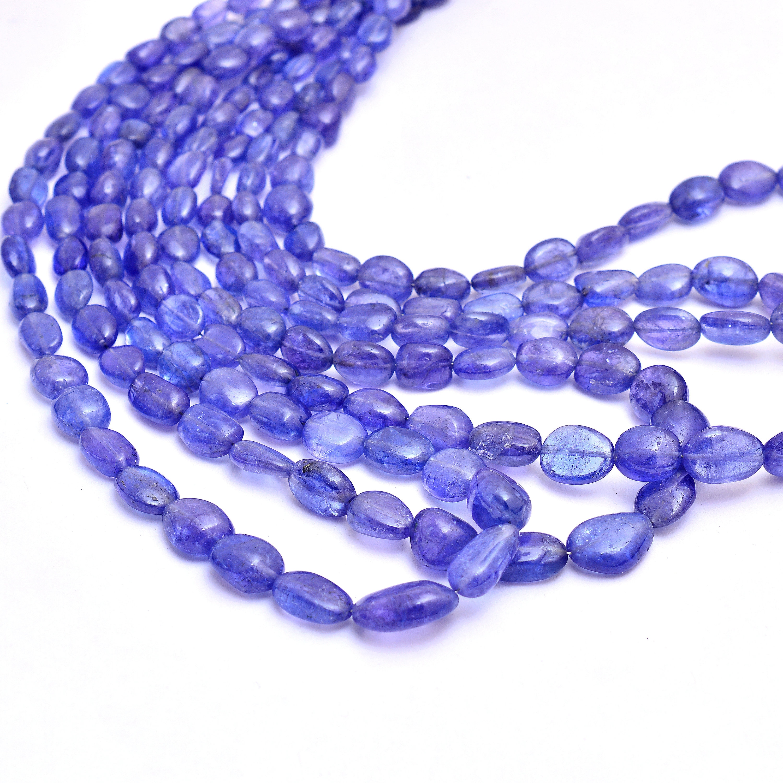 High Quality Aaa+ Tanzanite Smooth Oval Nuggets | Natural Purple Tanzanite Precious Gemstone Loose Tumbled Beads For Jewelry Making 16" Long