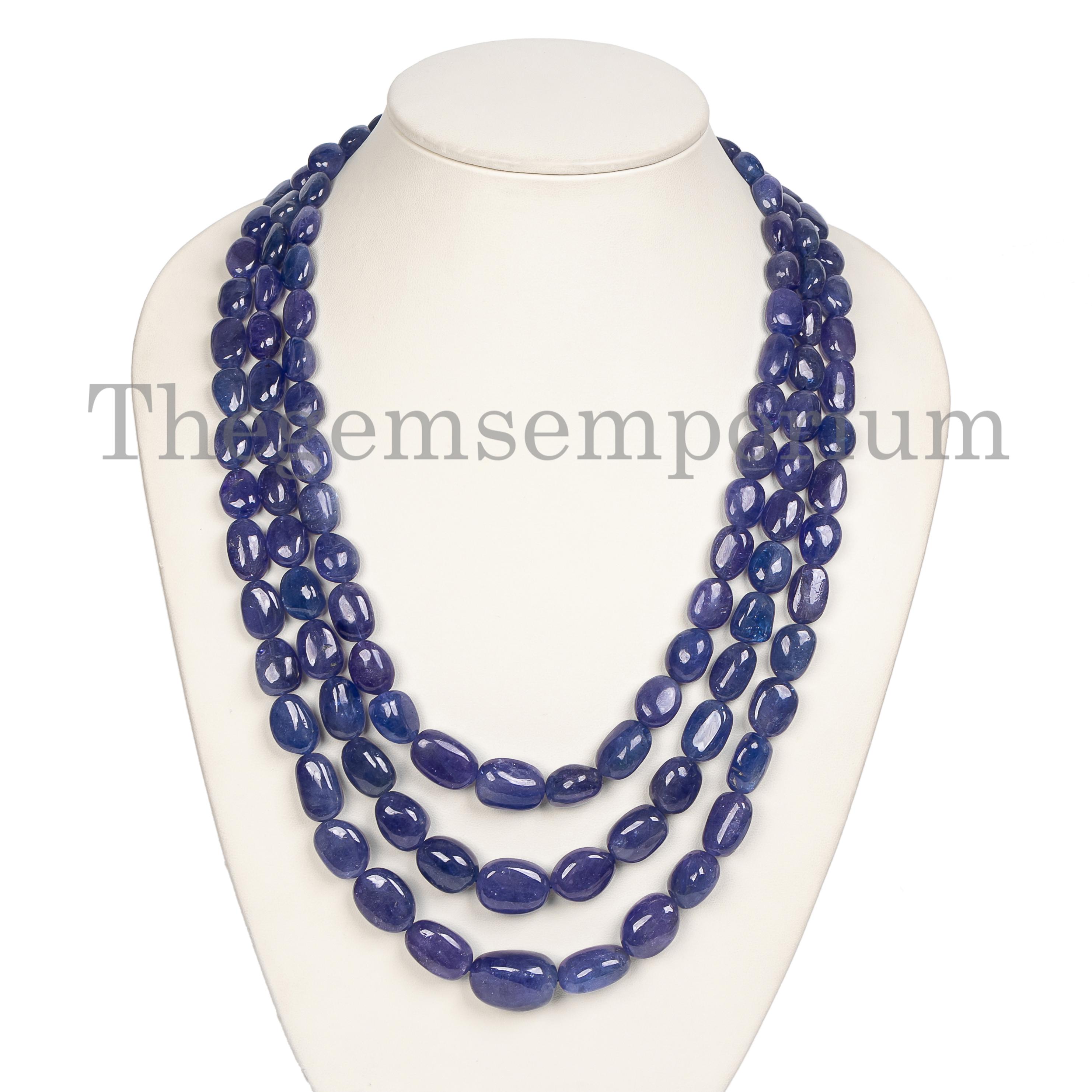 Natural Tanzanite Tumble Beads Necklace, Blue Layering Jewelry