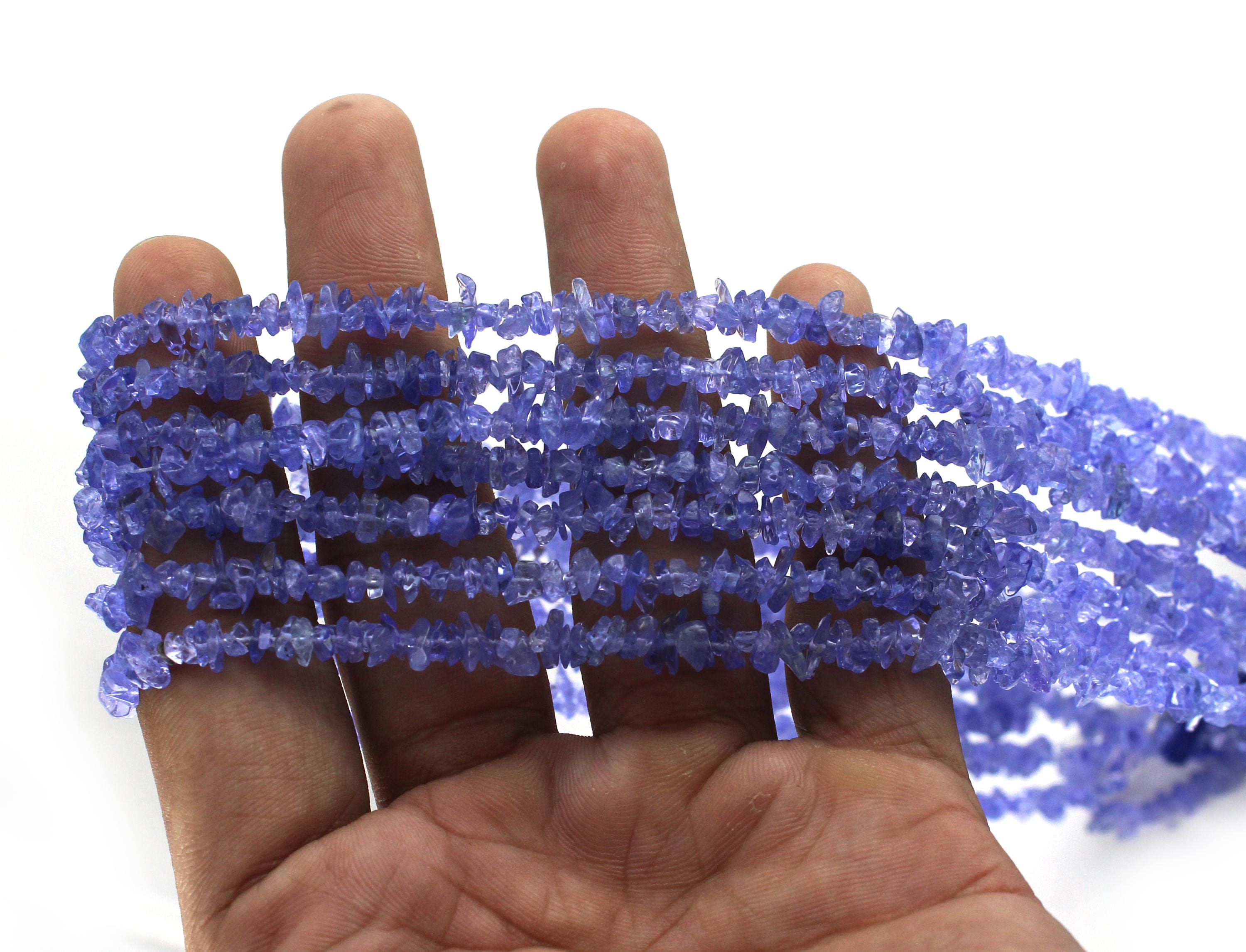 Pack Of 10 Strands- Quantity Pack- Natural Tanzanite Uncut Chips Beads, 36 Inches Strand For Jewelry Making In Bulk