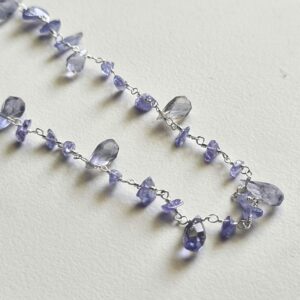 Tanzanite Rough Beads 3-5mm & Drop 4x6-5x8mm Wire Wrapped Beaded Rosary Chain 925 Silver Tanzanite Rosary Chain, Tanzanite Necklace - PSG380 Tanzanite Rough Beads 3-5mm & Drop 4x6-5x8mm Wire Wrapped Beaded Rosary Chain 925 Silver Tanzanite Rosary Chain, Tanzanite Necklace - PSG380