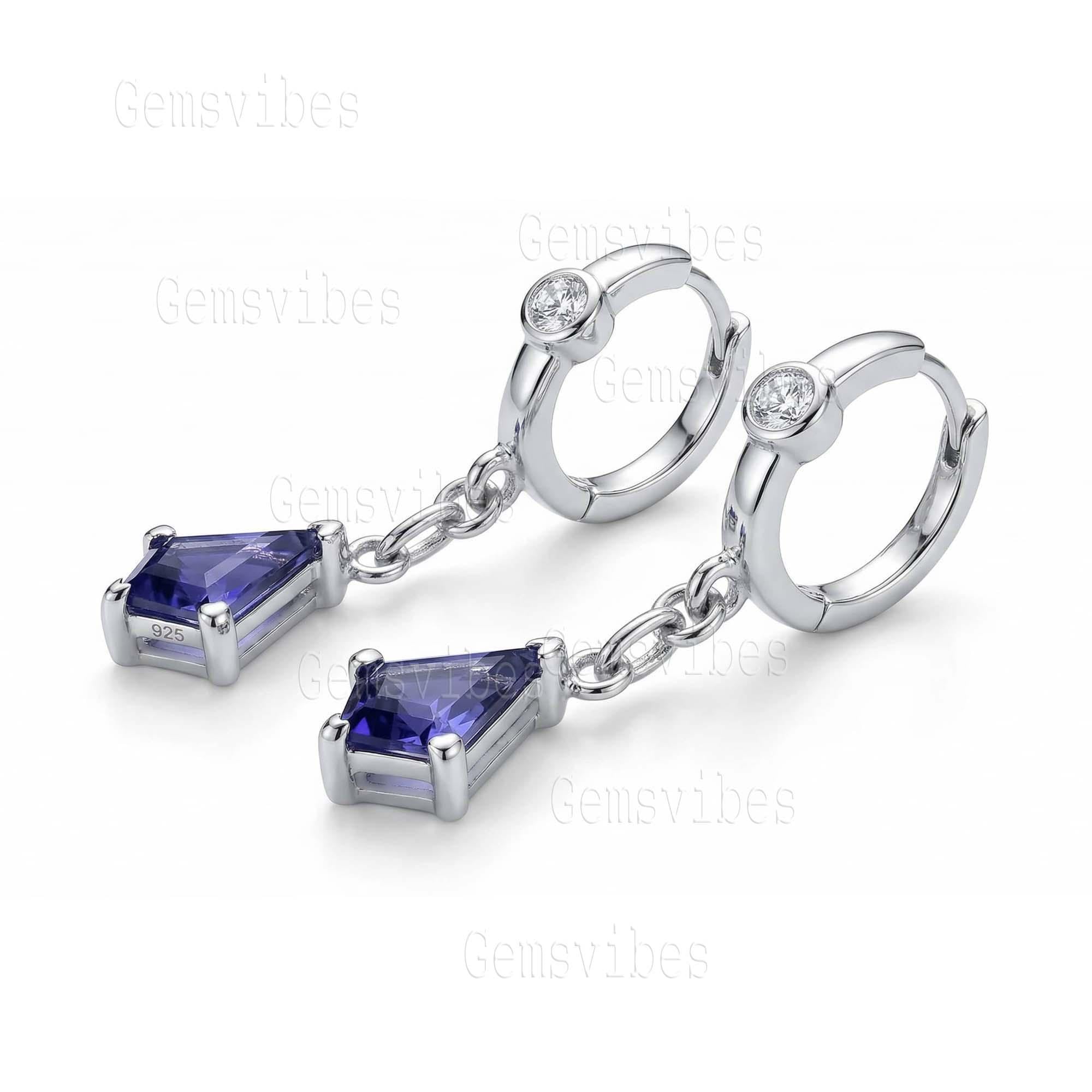925 Sterling Silver Blue Tanzanite Gemstone Earring For Women Birthstone Minimalist Jewelry Prefect Gift For Her Dangle Hoops Earring