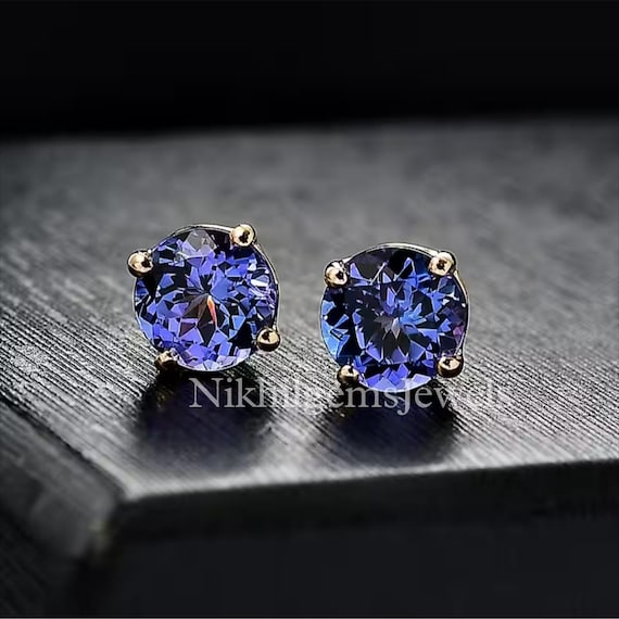 Aaaa Tanzanite Stud Earrings: Platinum/gold Over Sterling Silver