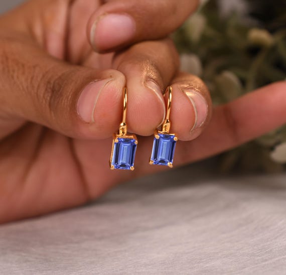 Blue Tanzanite Earrings – 14k Gold, Sterling Silver, Octagon Earring, Bridal Jewelry, Gift For Her