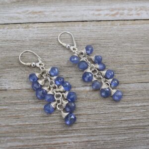 Tanzanite Briolette Cluster Earrings (sterling Silver) - Rose Cut Tanzanite - Wire Wrapped Drop Earrings