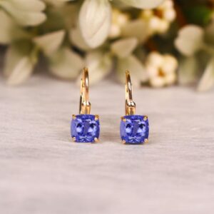 Cushion Tanzanite Lever Back Earrings – Blue Tanzanite Dangle Earrings, Bridal Jewelry, Tanzanite Earring, Anniversary Gifts For Women