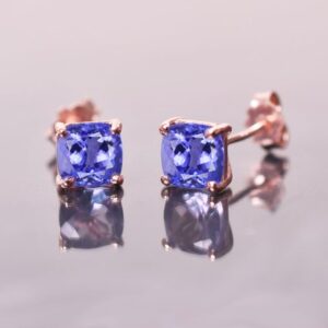 Cushion Tanzanite Sterling Silver Stud Earrings, Art Deco