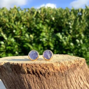 Tanzanite Gold Vermeil Stud Earrings, Womens Raw Gemstone Studs, December Birthstone Jewellery