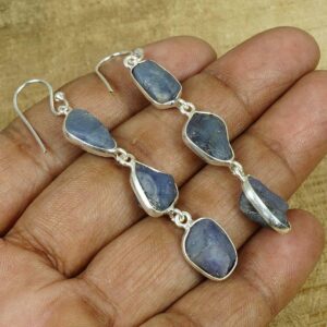 Handmade Tanzanite Sterling Silver Hook Earrings: Rough Gemstone Jewelry
