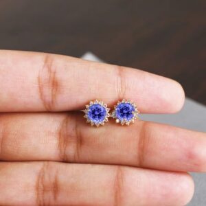 Natural Tanzanite Earrings – Vintage Flower Earring, Bridal Jewelry, Personalized Gift For Her