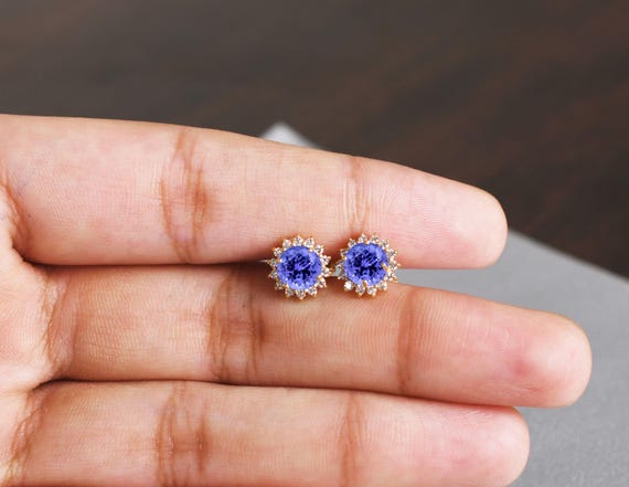 Natural Tanzanite Earrings – Vintage Flower Earring, Bridal Jewelry, Personalized Gift For Her