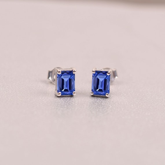 Octagon Tanzanite Sterling Silver Stud Earrings, Bridal Gift