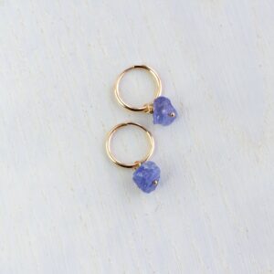 One pair raw tanzanite mini gold hoops, tanzanite earrings sterling silver, small rose gold hoop earrings, raw crystal earrings, genuine One pair raw tanzanite mini gold hoops, tanzanite earrings sterling silver, small rose gold hoop earrings, raw crystal earrings, genuine