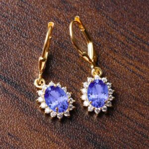 Oval Tanzanite Dangle Earrings – Birthstone Jewelry, Women Leverback, Anniversary Gifts For Her