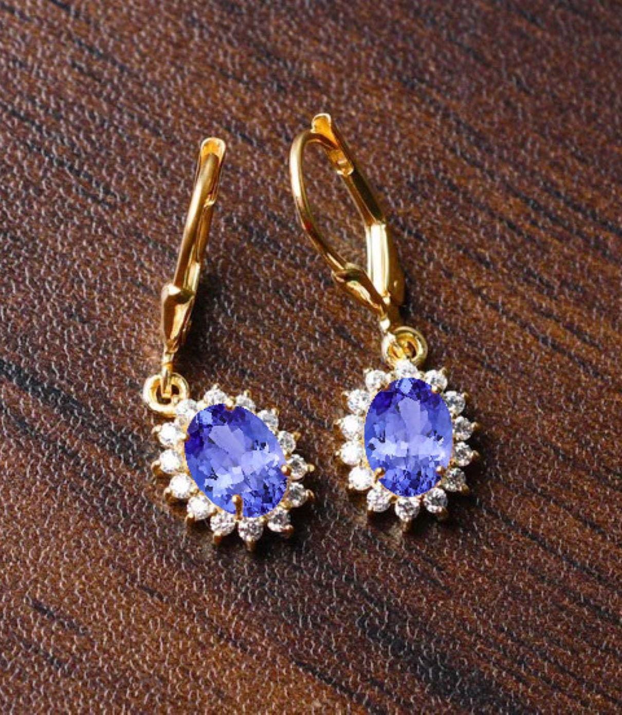 Oval Tanzanite Dangle Earrings – Birthstone Jewelry, Women Leverback, Anniversary Gifts For Her