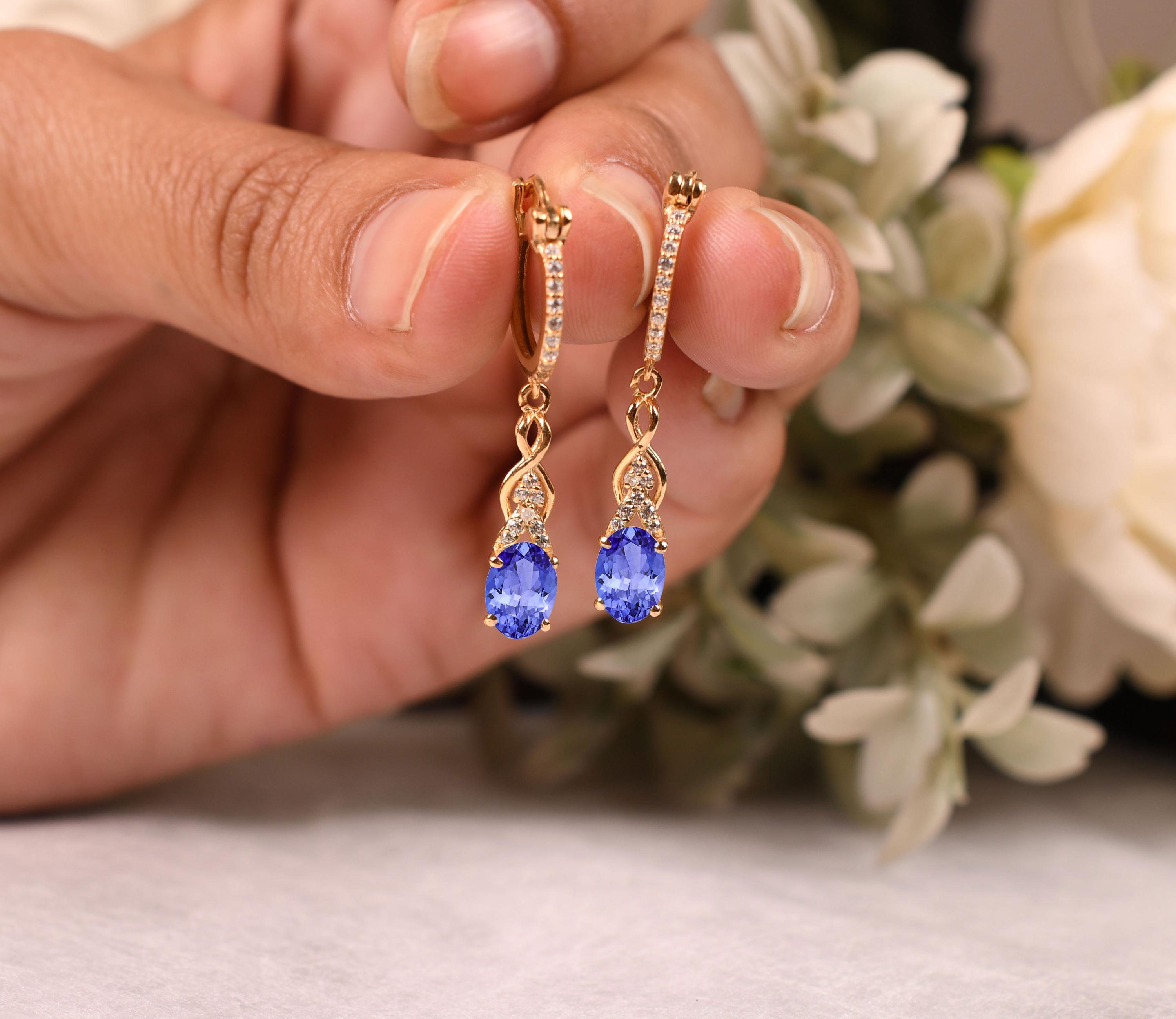 Oval Tanzanite Dangle Earrings – Birthstone Jewelry, Women Leverback, Anniversary Gifts For Her
